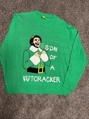 ELF Bright Green Graphic 'Son of a Nutcracker' Crewneck Sweater, size 2X, nwot
